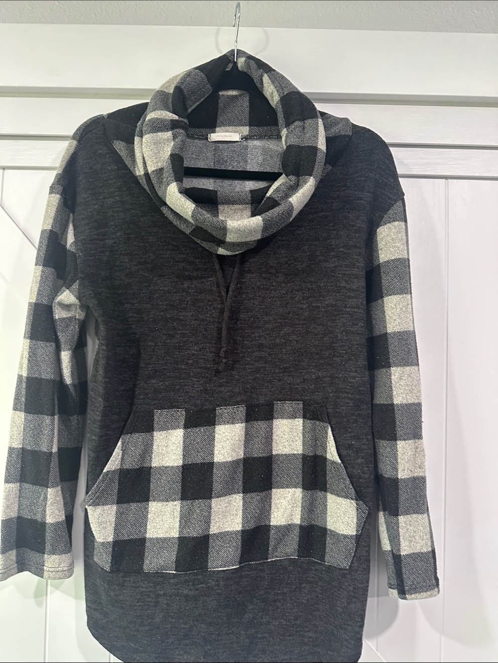 12 Pm By Mon Ami Black and White Plaid Turtleneck Sweater